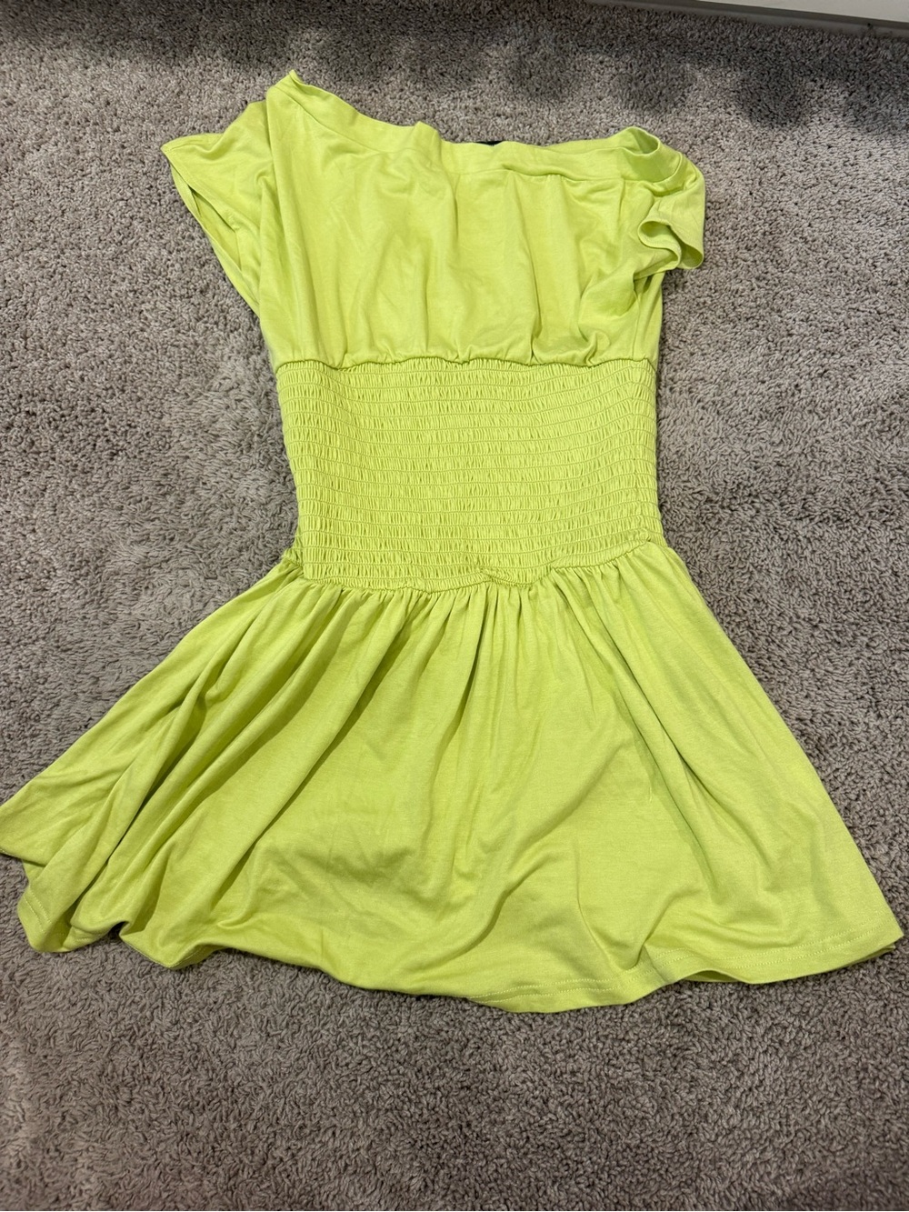 ✨Women’s Lime Green Off-Shoulder Smocked Waist Dress